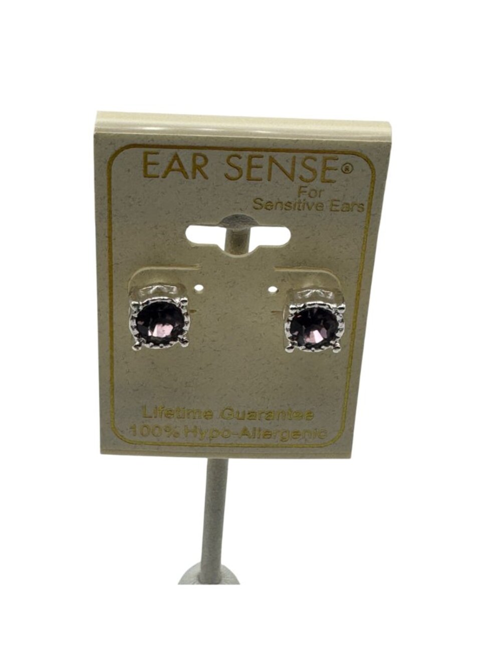Ear Sense Stud Earrings Silver Tone Amethyst Hypoallergenic For Sensitive Ears - Picture 3 of 7
